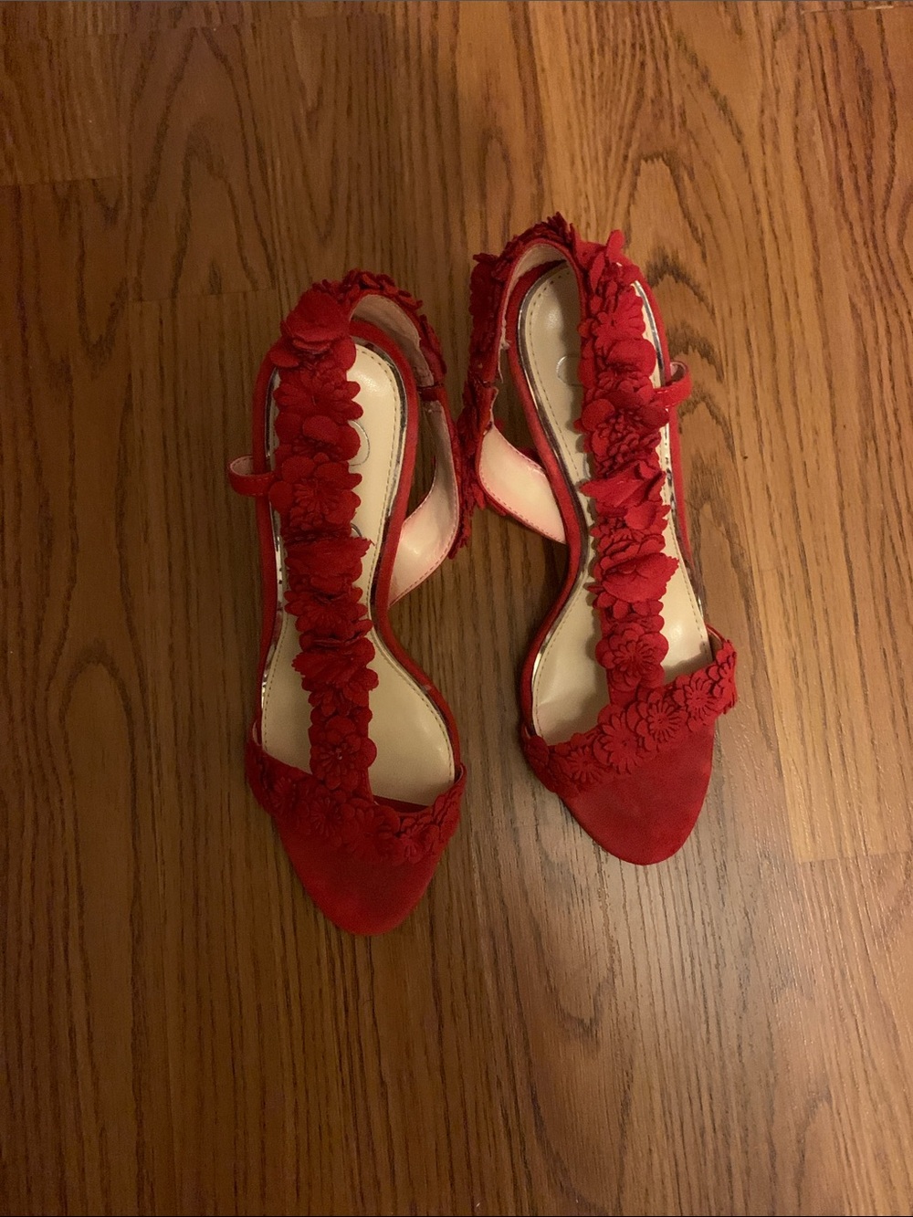 Jessica Simpson Red Floral Applique Slingback Heels